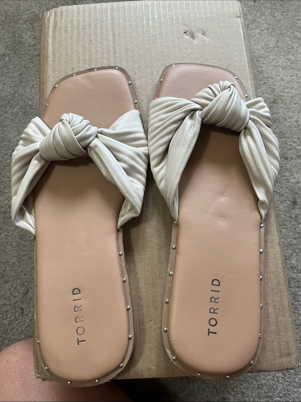 torrid Cream Knotted Slide Sandals with Stud Trim